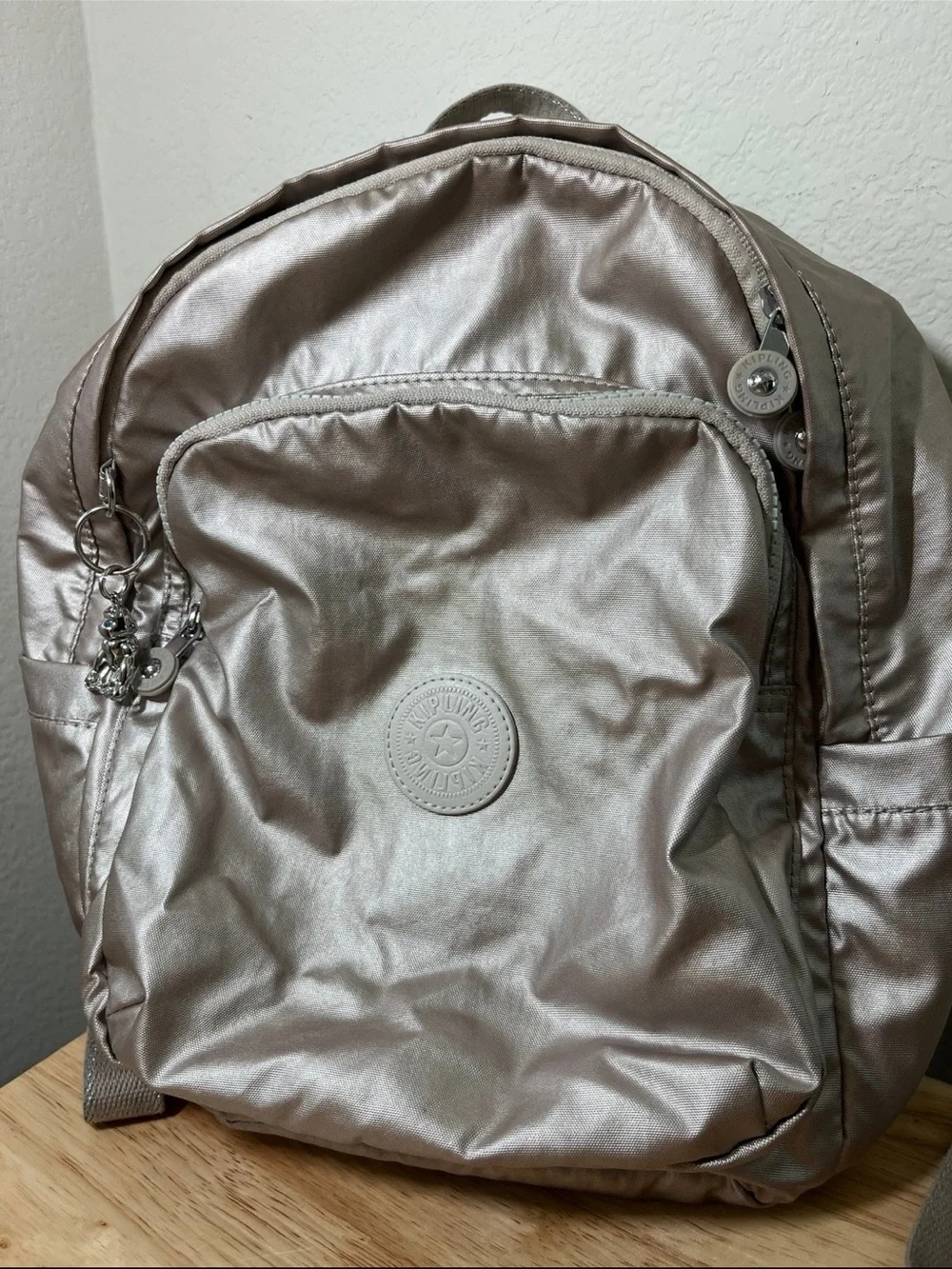 KIPLING Seoul S Cloud Metal Silver Metallic Backpack